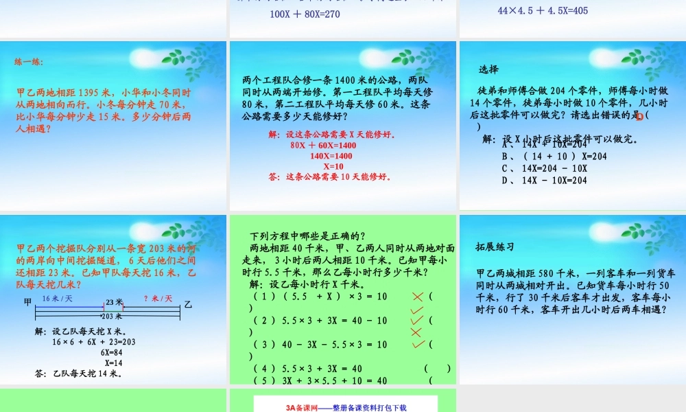 六年级下册 列方程解应用题.ppt