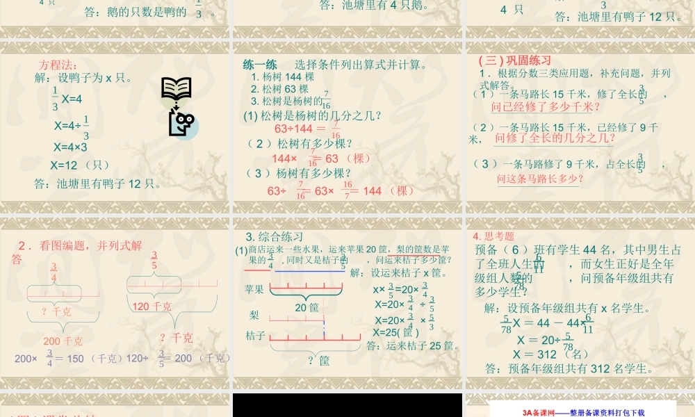 六年级数学课件 分数乘、除法的应用.ppt