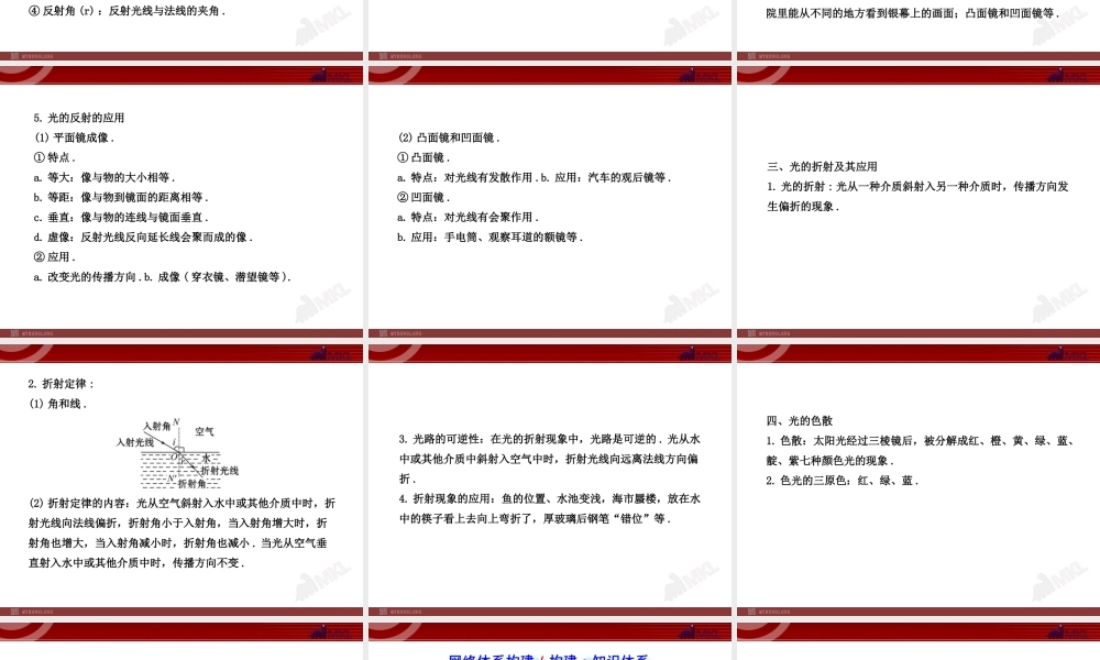 新人教版初中物理复习课件：第4章 光现象 单元复习课（人教版八年级上）.ppt