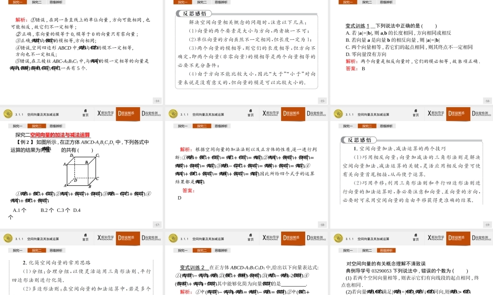 2017年全优指导高中数学人教A版选修2-1课件：3.1.1 空间向量及其加减运算.ppt