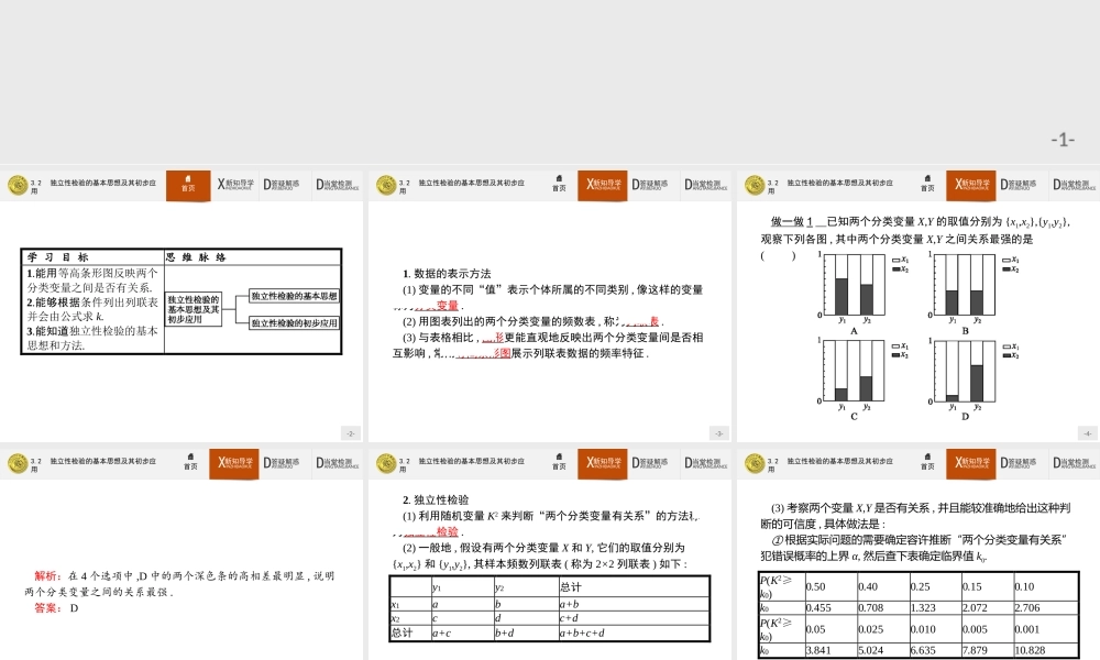 2017年高中数学人教A版选修2-3课件：3.2 独立性检验的基本思想及其初步应用.ppt