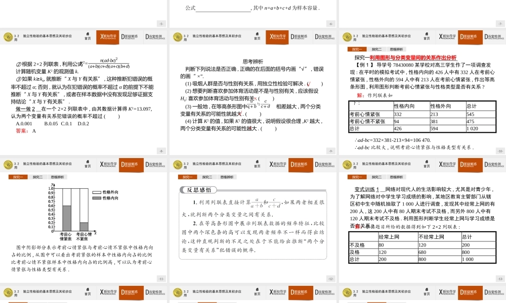 2017年高中数学人教A版选修2-3课件：3.2 独立性检验的基本思想及其初步应用.ppt