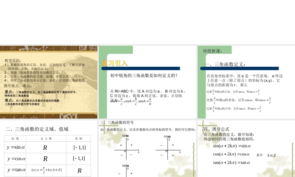 【数学】1.2.1《任意角的三角函数》课件（新人教A版必修4）.ppt