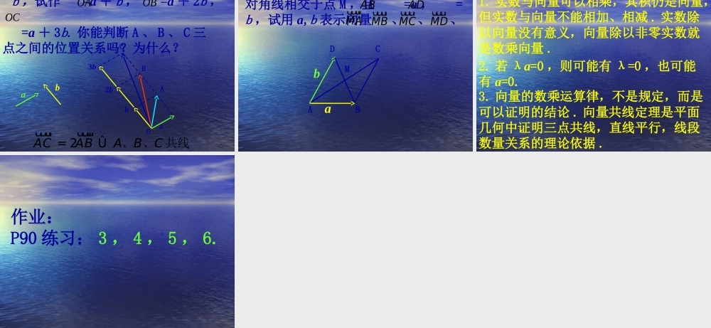 【数学】2.2.3《向量数乘及几何意义》课件（新人教A版必修4）.ppt
