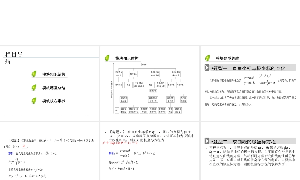 人教版数学选修4-4课件 模块备考方略 .ppt