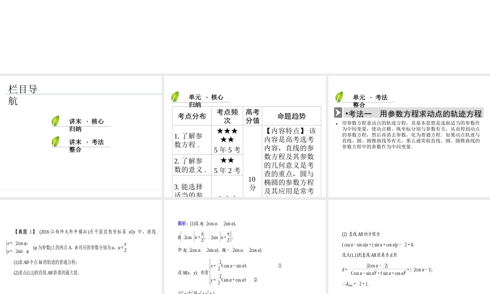人教版数学选修4-4课件 讲末复习方案2 .ppt
