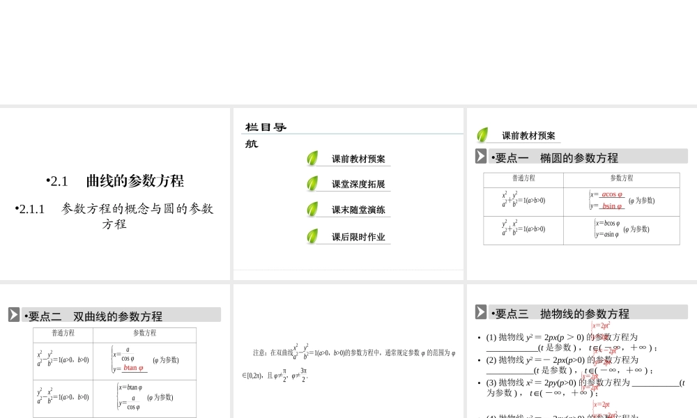 人教版数学选修4-4课件 2.2　圆锥曲线的参数方程 .ppt