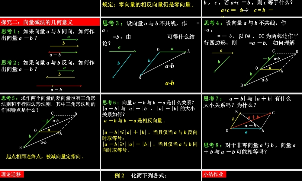 数学（2.2.2向量减法运算及其几何意义）.ppt