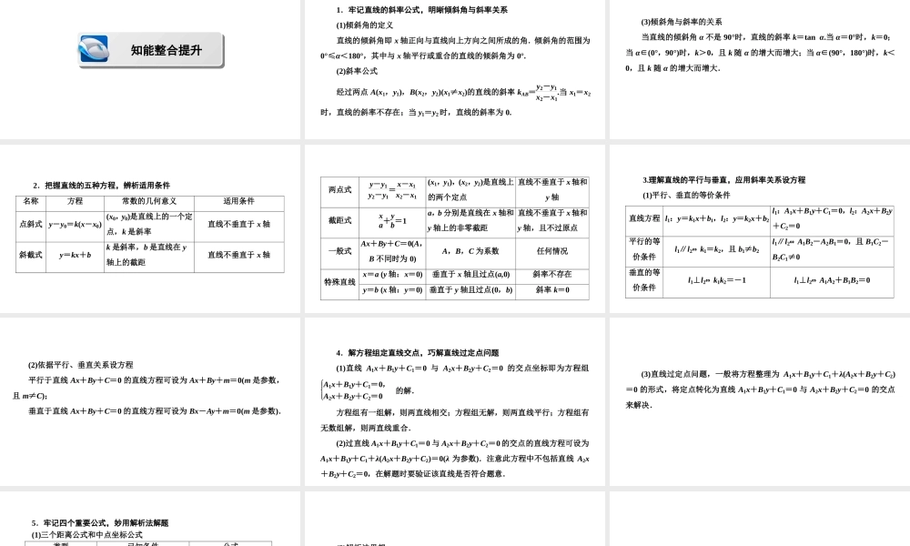高一数学人教A版必修二 课件 第三章　直线与方程 3 章末高效整合 .ppt