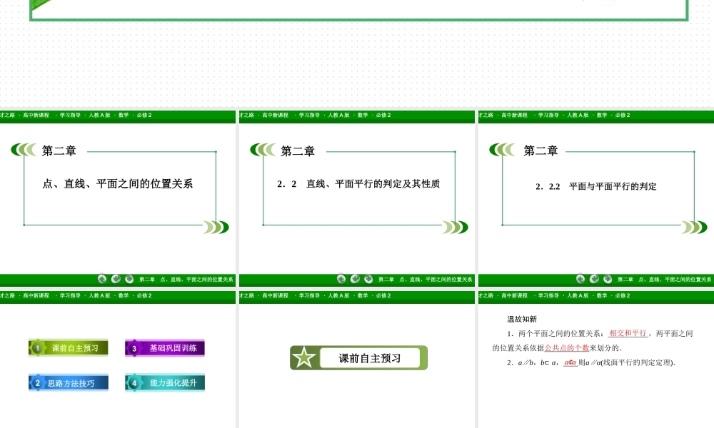 高一数学（人教A版）必修2课件：2-2-2 平面与平面平行的判定.ppt