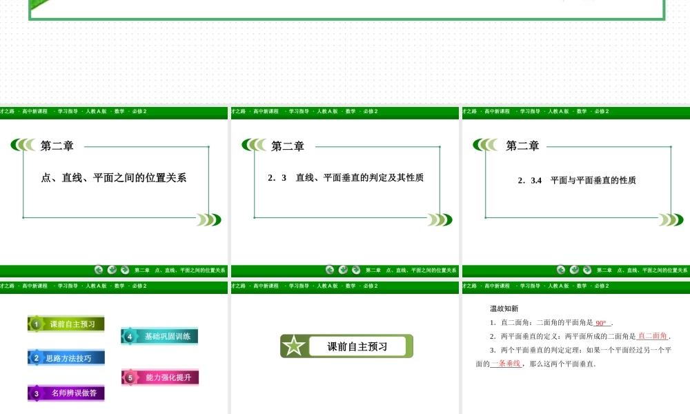 高一数学（人教A版）必修2课件：2-3-4 平面与平面垂直的性质.ppt