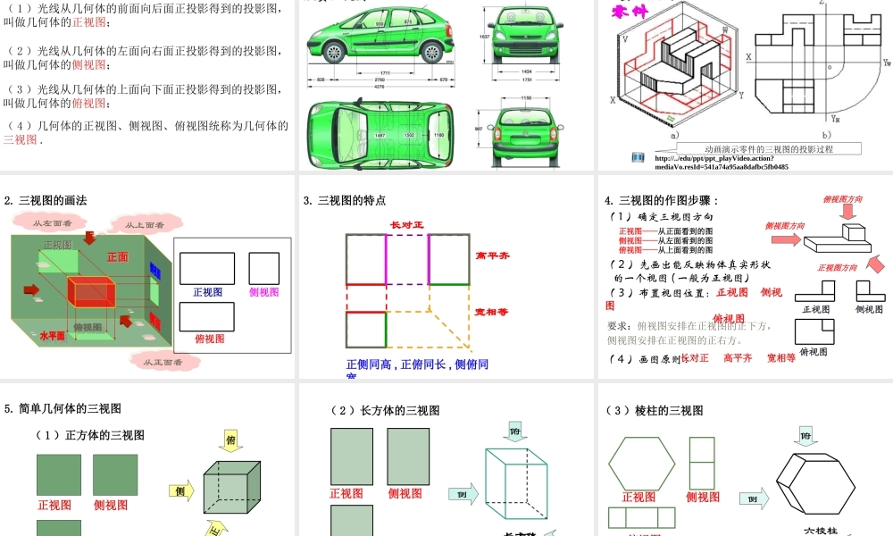 高中数学人教a版必修二课件：1.2.1《中心投影与平行投影》1.2.2《空间几何体的三视图》 .ppt