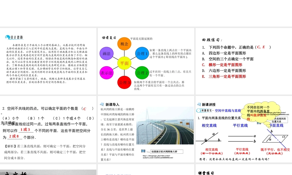 高中数学人教a版必修二课件：2.1.2《点、线、面位置关系》 .ppt