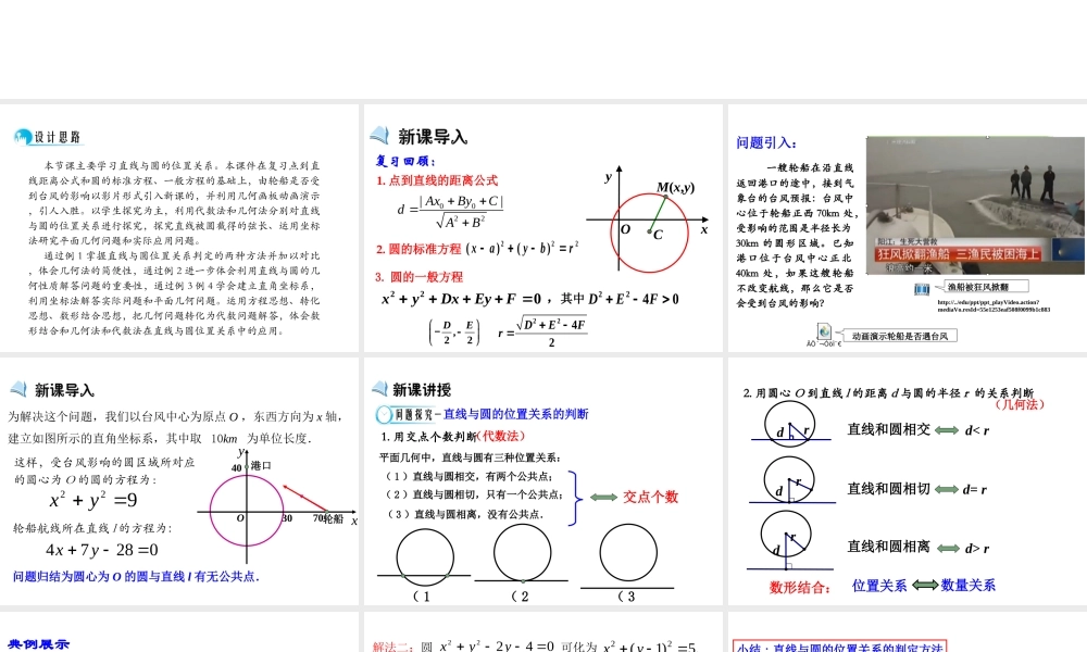 高中数学人教a版必修二课件：4.2.1《直线与圆的位置关系》 .ppt