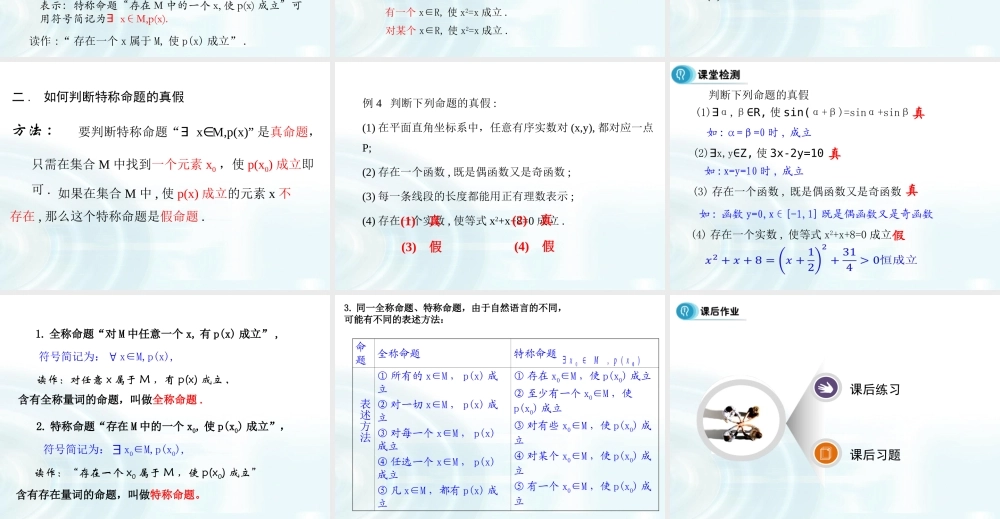 高中数学人教A版选修1-1课件：1.4.1《全称量词》1.4.2《存在量词》.ppt