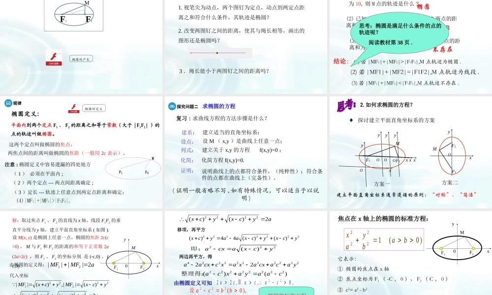 高中数学人教A版选修1-1课件：2.1.1《椭圆及其标准方程》课时1.ppt