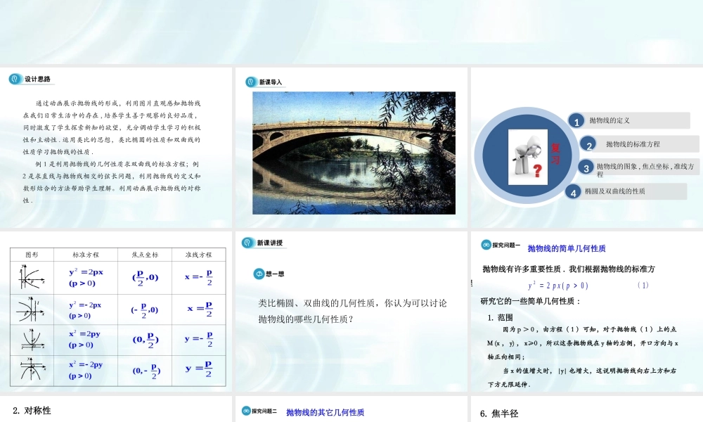 高中数学人教A版选修1-1课件：2.3.2《抛物线的简单几何性质》课时1.ppt