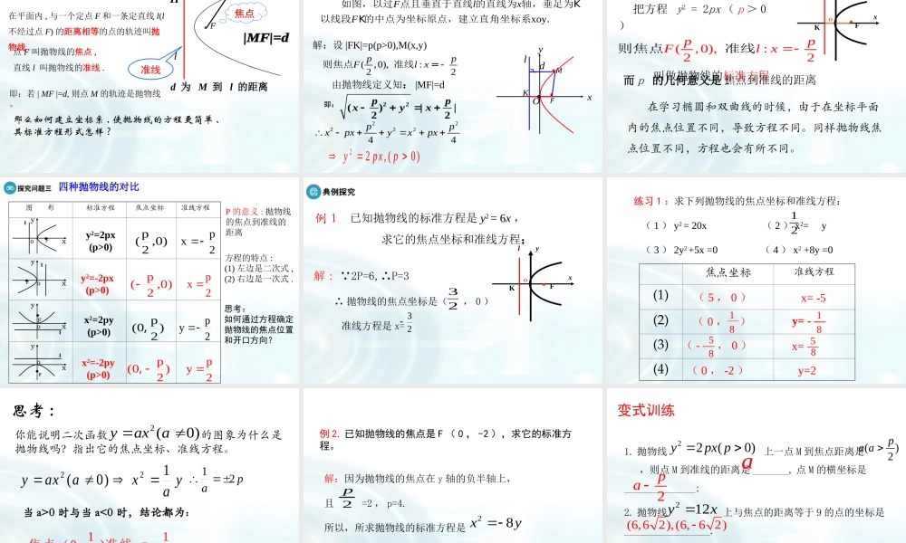 高中数学人教A版选修1-1课件：2.3.1《抛物线及其标准方程》课件.ppt