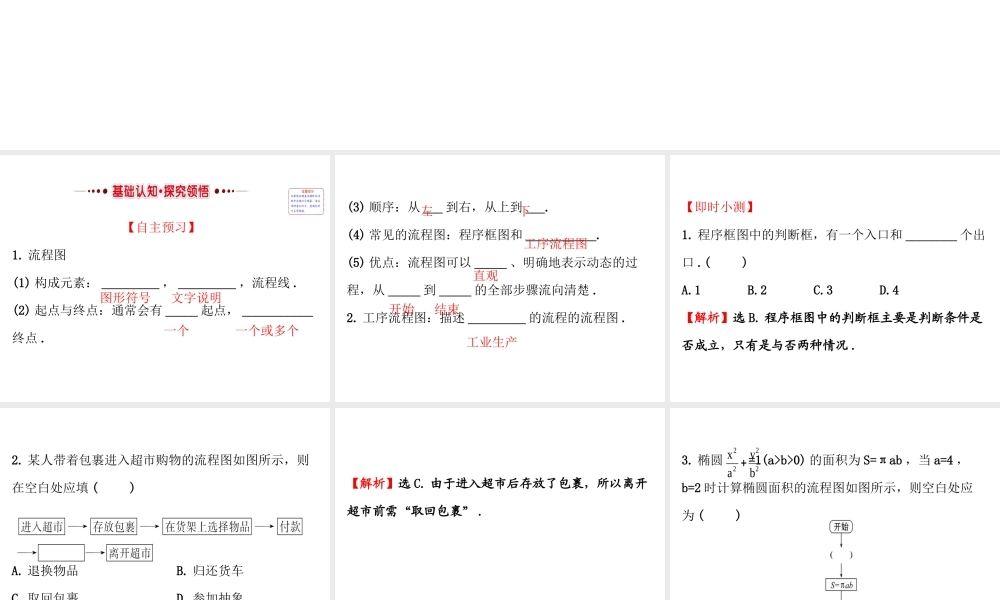 高中数学人教版选修1-2同课异构教学课件：4.1 流程图 精讲优练课型.ppt