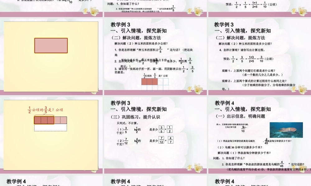 1.2例2 一个数的几分之几是多少例3 分数乘分数的计算例4 分数乘法的简便计算.ppt