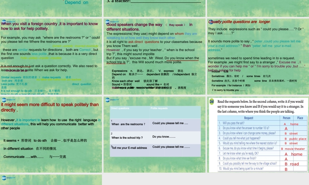 2014秋九年级英语全册 Unit 3 Could you please tell me where the restrooms are？Section B（1a-1e）课件 （新版）人教新目标版.ppt