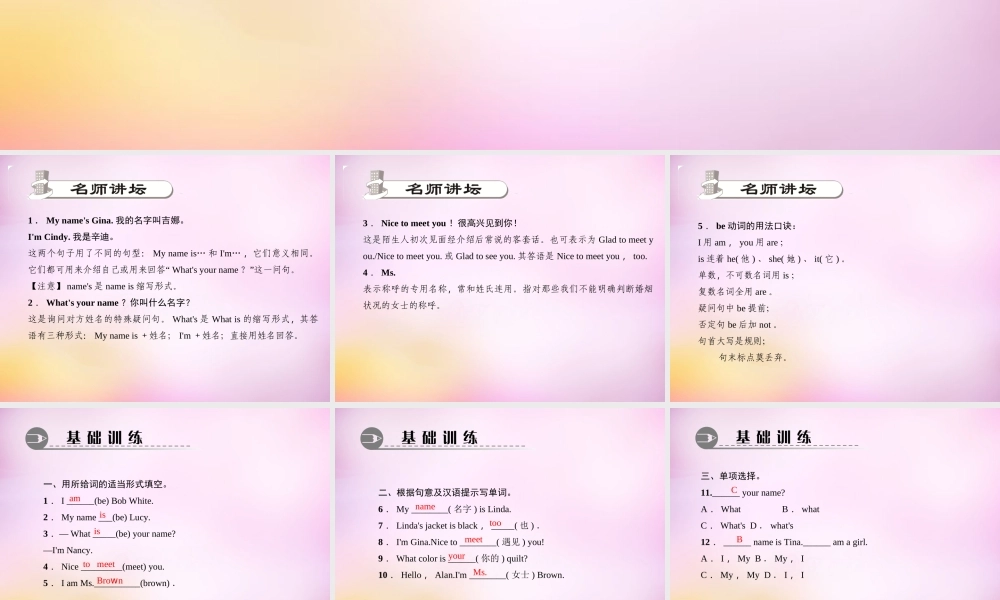 2【练闯考】Unit 1 My name's Gina（第1课时）Section A（1a-1c）课件.ppt