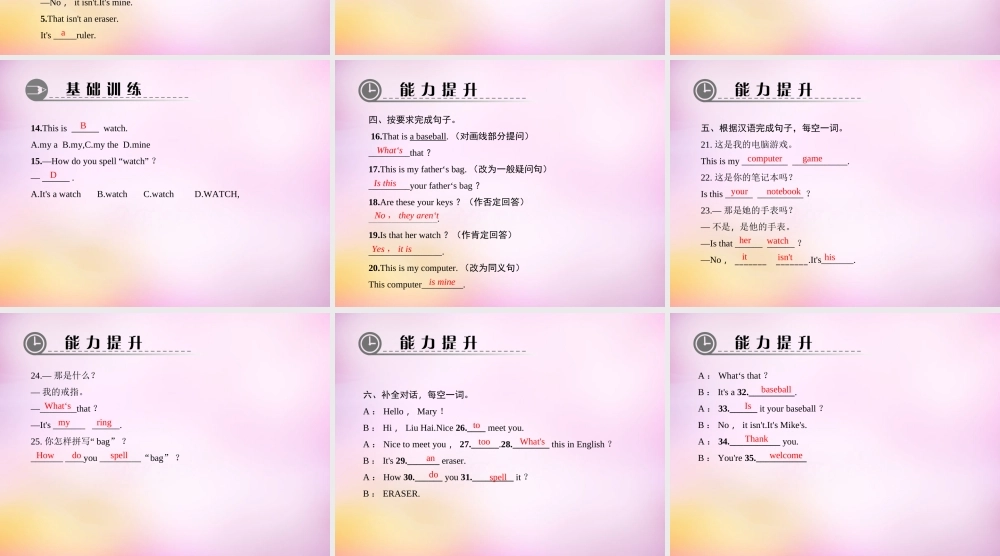 2【练闯考】Unit 3 Is this your pencil（第4课时）Section B（1a-1e）课件.ppt