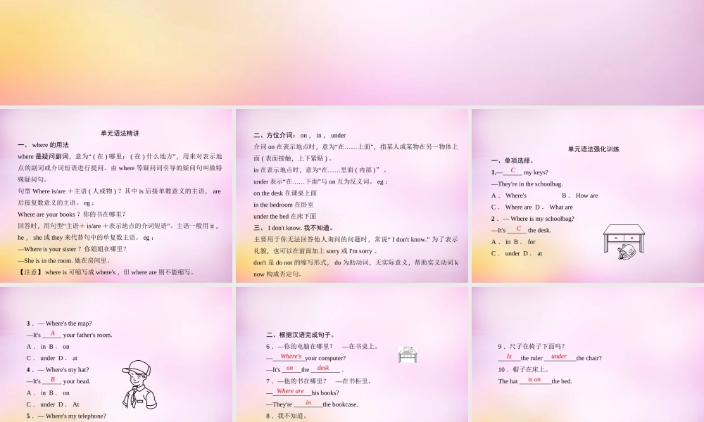 2【练闯考】Unit 4 Where's my schoolbag（第3课时）Section A（Grammar Focus-3c）课件.ppt