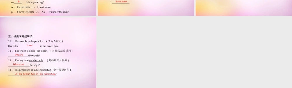 2【练闯考】Unit 4 Where's my schoolbag（第3课时）Section A（Grammar Focus-3c）课件.ppt