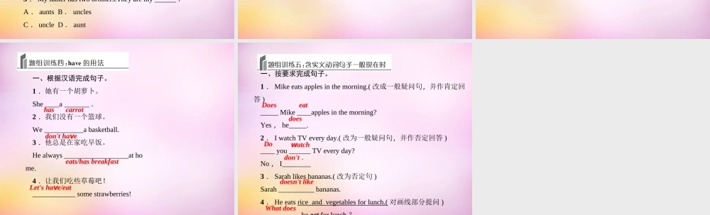 2【练闯考】Unit 6 Do you like bananas重难点题组训练课件.ppt