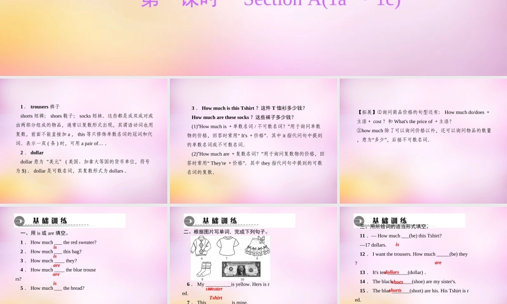 2【练闯考】Unit 7 How much are these socks（第1课时）Section A（1a-1c）课件.ppt