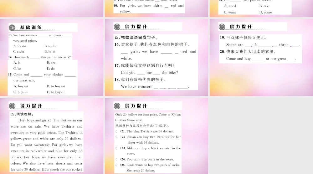 2【练闯考】Unit 7 How much are these socks（第5课时）Section B（2a-3b）课件.ppt