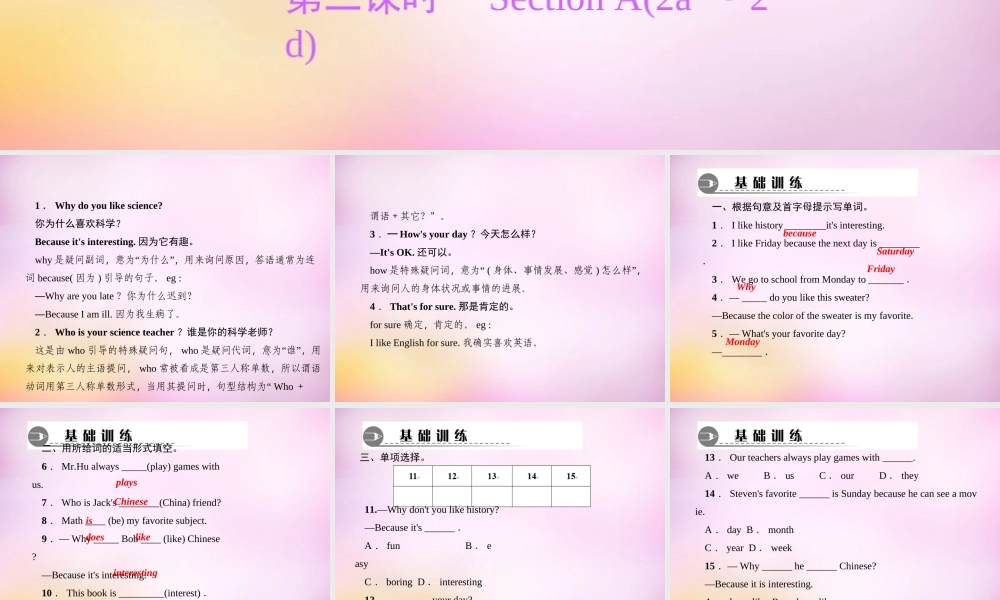 2【练闯考】Unit 9 My favorite subject is science（第2课时）Section A（2a-2d）课件.ppt
