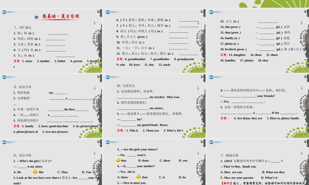 3【世纪金榜】Unit 2 This is my sister单元复习课件.ppt