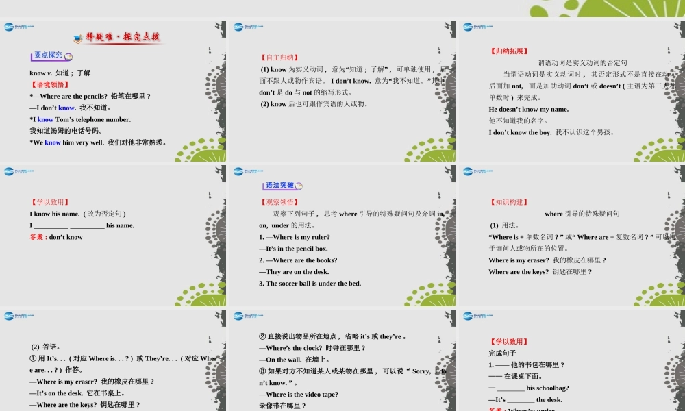 3【世纪金榜】Unit 4 Where’s my schoolbag？Section A（Grammar Focus—3c）课件.ppt