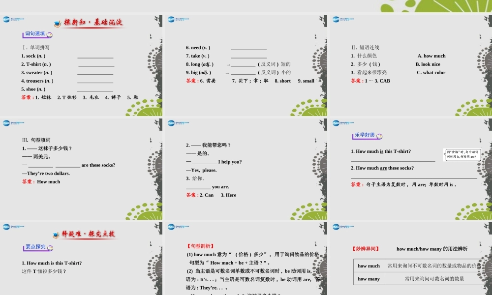 3【世纪金榜】Unit 7 How much are these socks？Section A（1a—2e）课件.ppt