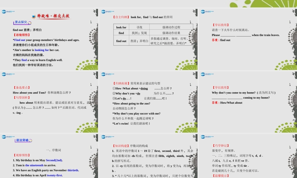 3【世纪金榜】Unit 8 When is your birthday？Section A（Grammar Focus—3c）课件.ppt