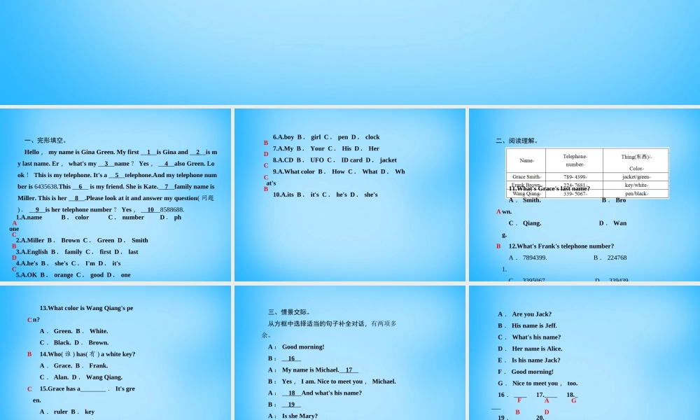 5【名师导航】Unit 1 My name's Gina Section A阅读与情景交际课件.ppt