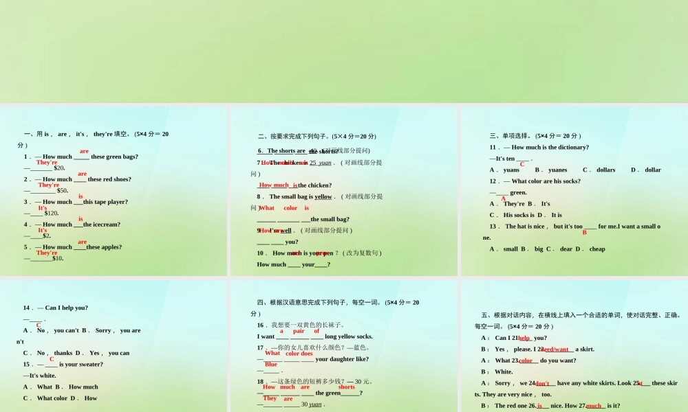 5【名师导航】Unit 7 How much are these socks？（第三课时）Section A(Grammar Focus-3c)课件.ppt