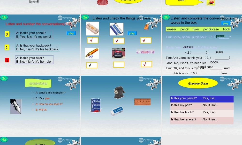 6【名师课件】unit 2 Is this your pencil Section A课件.ppt