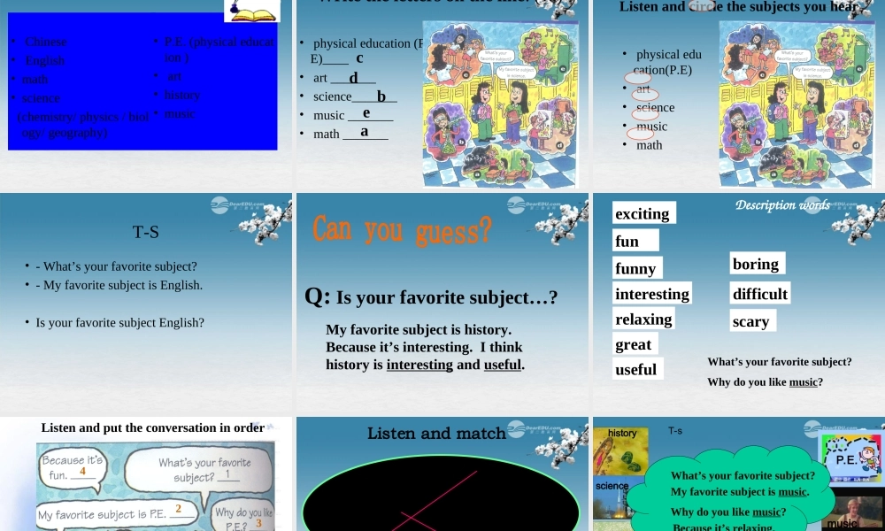 6【名师课件】Unit 9 my favorite subject is science Section A课件.ppt