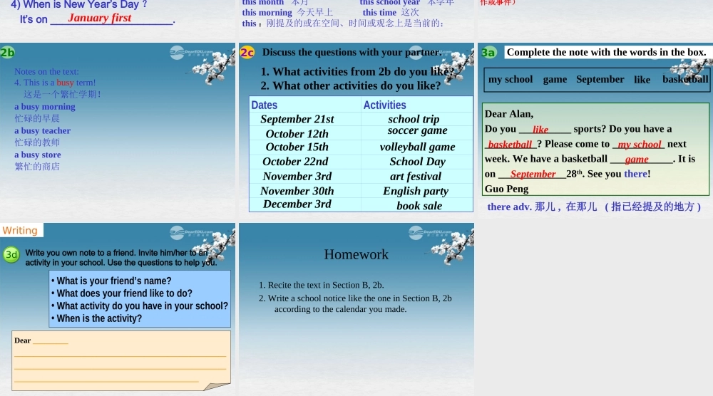 6【名师课件】Unit 8 When is your birthday period 4 Section B 1a–2b课件.ppt