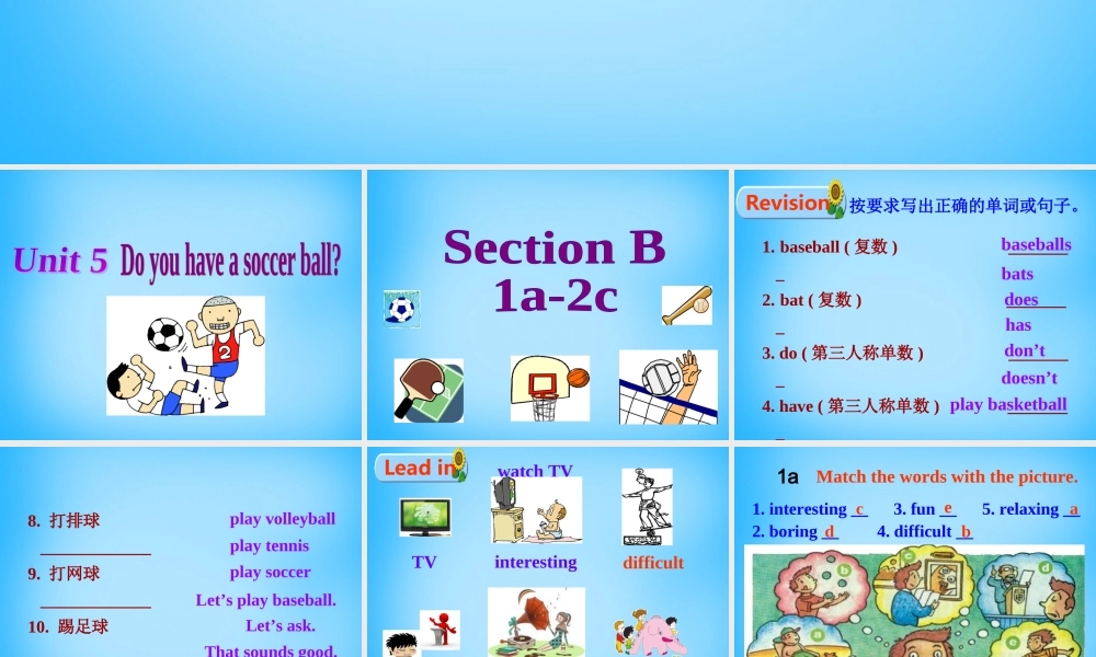 7【名师课件】Unit 5 Do you have a soccer ball Section B课件1.ppt