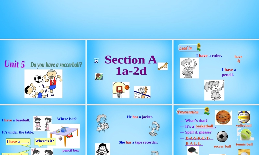 7【名师课件】Unit 5 Do you have a soccer ball Section A课件1.ppt