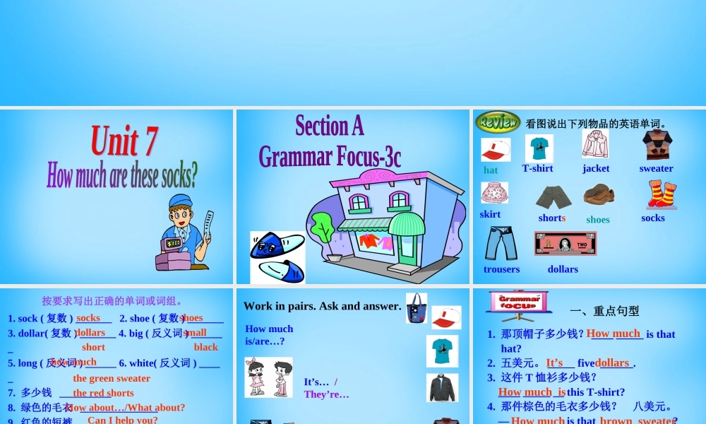 7【名师课件】Unit 7 How much are these socks Section A课件2.ppt