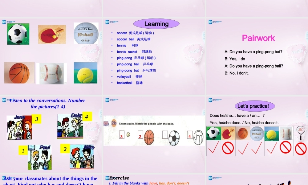 9【名师课件】Unit 5 Do have a soccer ball（第一课时）课件.ppt