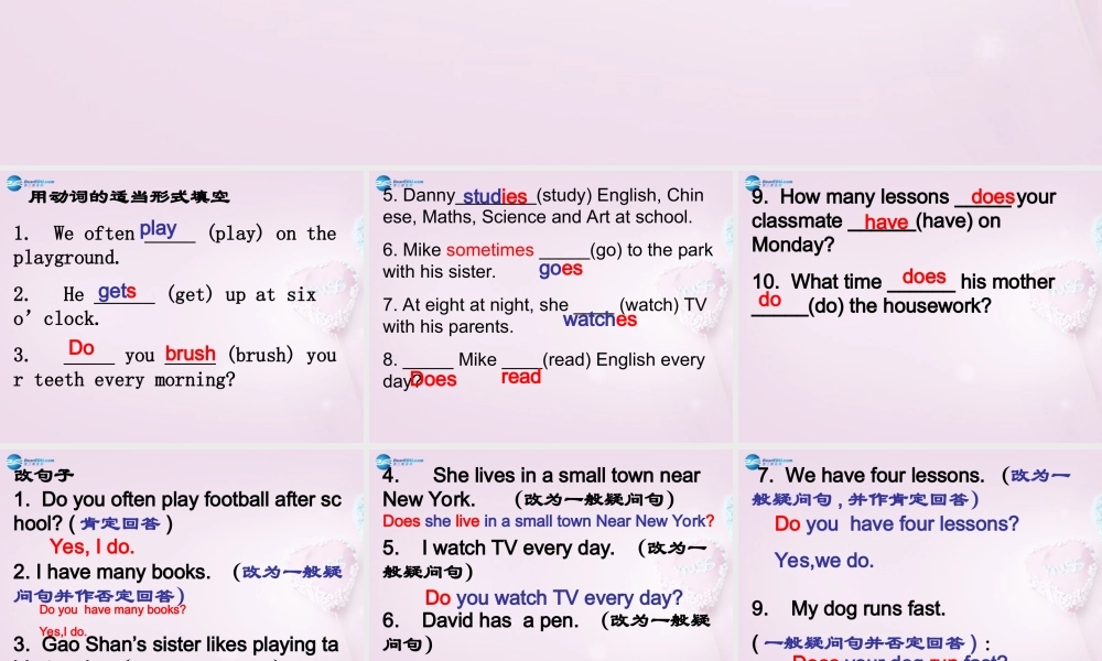 9【名师课件】Unit 6 Do you like bananas一般现在时练习题课件.ppt