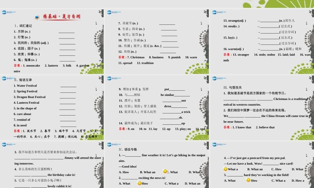 【世纪金榜】九年级英语全册 Unit 2 I think that mooncakes are delicious 单元复习课件 （新版）人教新目标版.ppt