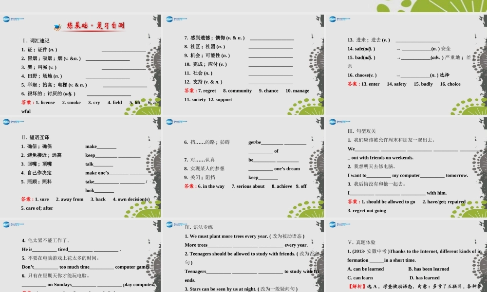 【世纪金榜】九年级英语全册 Unit 7 Teenagers should be allowed to choose their own clothes单元复习课件.ppt