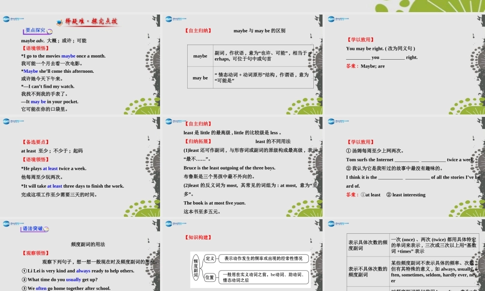 【世纪金榜】八年级英语上册 Unit 2 How often do you exercise？Section A（Grammar Focus—3c）课件.ppt